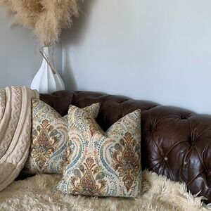 Set of two vintage style down insert decorative pillows floral accent home decor